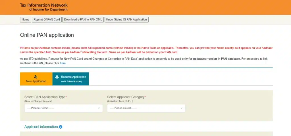 pan card apply online 2026 official link